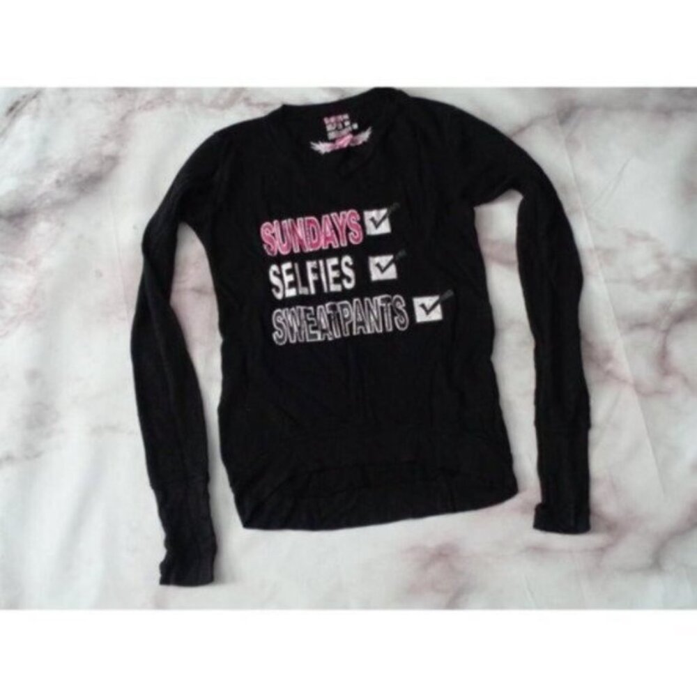NEW So Nikki girls medium 10/12 black thermal look shirt w/thumb slots on sleeve